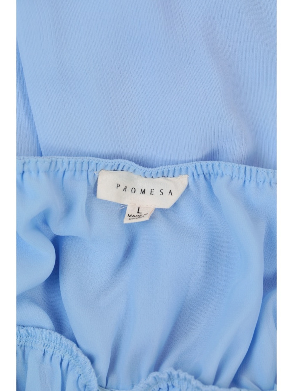 Sz L Promesa Powder Blue Breezy Halter Off-Shoulder Ruched Tiered Mini Dress NWT - Picture 5 of 5